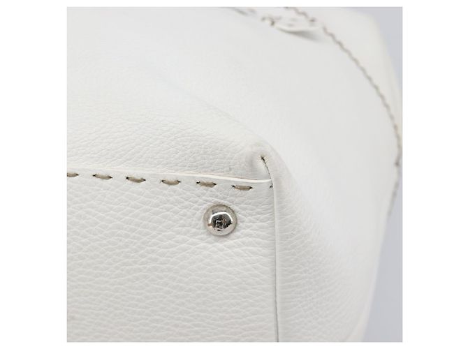 FENDI Celeria Tote Bag aus Leder Weiß Silber Auth bs37416V - Ansicht 9
