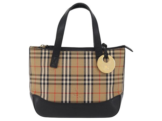 BURBERRY Nova Check Handtasche Canvas Beige Gold Auth 203383A Golden - Ansicht 13