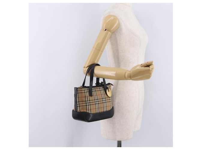 BURBERRY Nova Check Handtasche Canvas Beige Gold Auth 203383A Golden - Ansicht 23