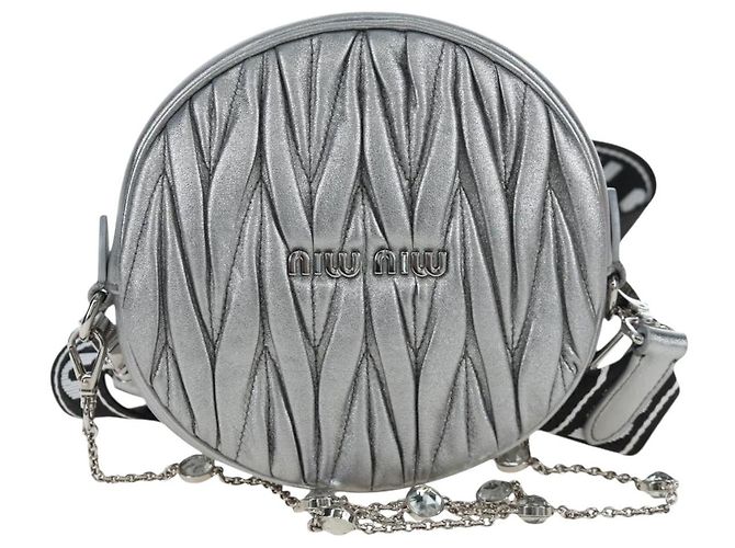 Borsa a tracolla Miu Miu Matelassé con catena in pelle 2way Argento Auth 204852M - vista 13