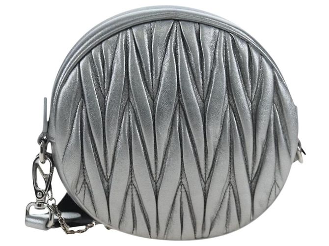 Borsa a tracolla Miu Miu Matelassé con catena in pelle 2way Argento Auth 204852M - vista 2
