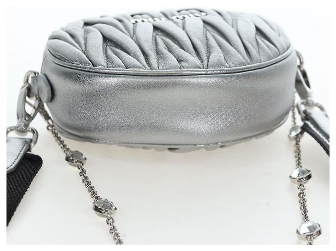 Borsa a tracolla Miu Miu Matelassé con catena in pelle 2way Argento Auth 204852M - vista 6