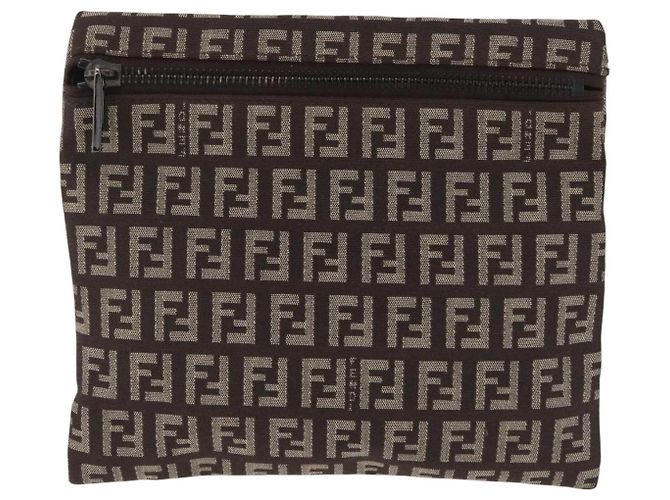 FENDI Zucchino Canvas Pouch Brown Silver 7N0013 Auth mr2999 Braun Silber - Ansicht 13