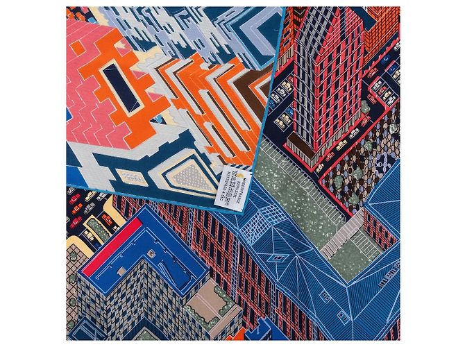 Lenço Hermès Pantin City 90cm Marrom Branco Vermelho Azul Multicor Verde Laranja Cinza - vista 5