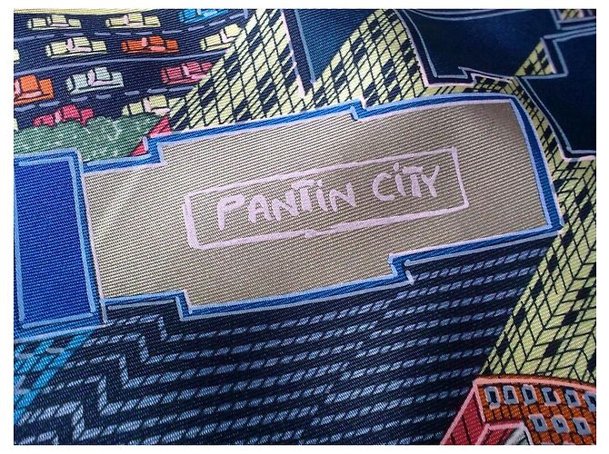 Lenço Hermès Pantin City 90cm Marrom Branco Vermelho Azul Multicor Verde Laranja Cinza - vista 6