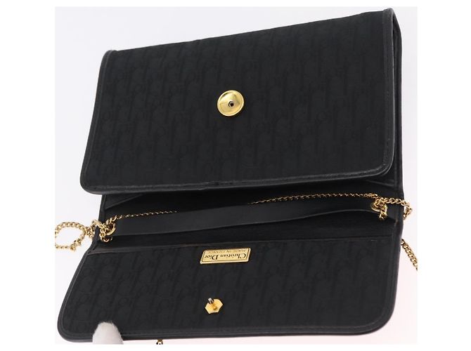 Borsa a tracolla con catena Christian Dior Trotter Canvas Nero Oro Auth ep16211 D'oro - vista 15