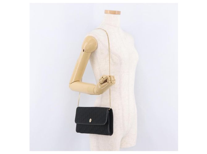 Borsa a tracolla con catena Christian Dior Trotter Canvas Nero Oro Auth ep16211 D'oro - vista 24