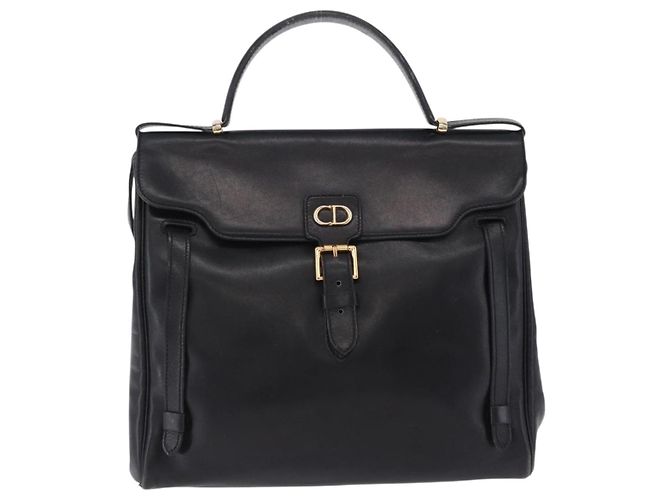 Borsa a mano Christian Dior in pelle 2way Nera Tono Oro Auth 201324 Nero - vista 2