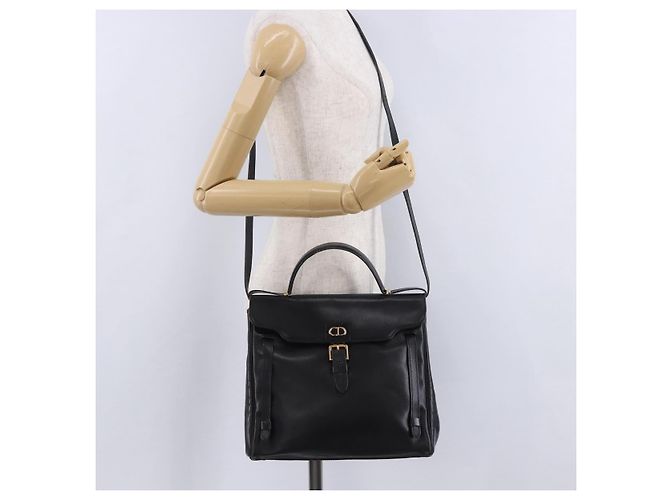 Borsa a mano Christian Dior in pelle 2way Nera Tono Oro Auth 201324 Nero - vista 32