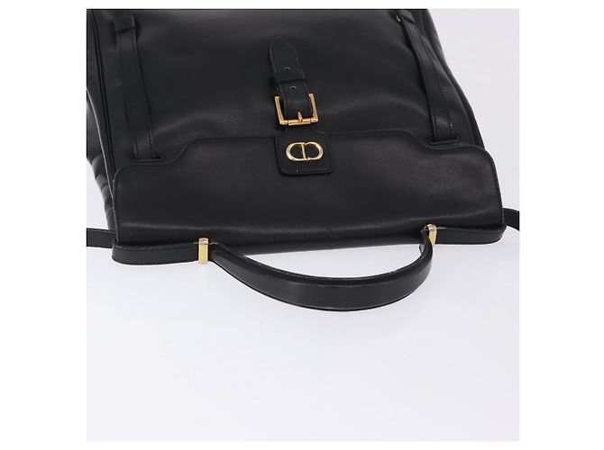Borsa a mano Christian Dior in pelle 2way Nera Tono Oro Auth 201324 Nero - vista 6