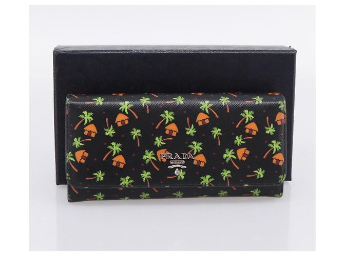 Saffiano Portafoglio lungo PRADA in pelle Safiano nero argento Auth 206067V - vista 12