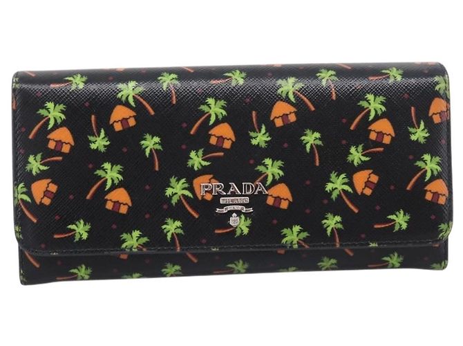 Saffiano Portafoglio lungo PRADA in pelle Safiano nero argento Auth 206067V - vista 13