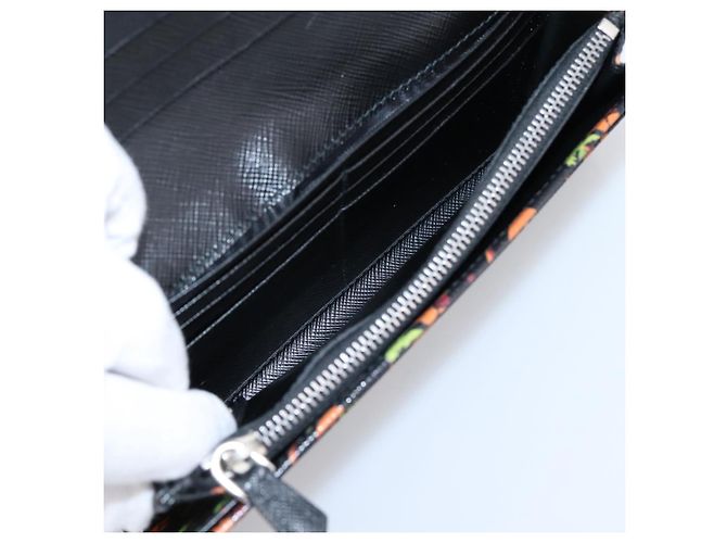 Saffiano Portafoglio lungo PRADA in pelle Safiano nero argento Auth 206067V - vista 19
