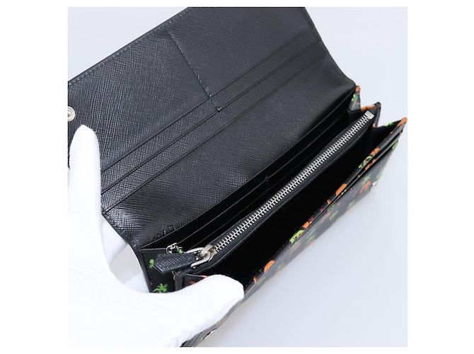 Saffiano Portafoglio lungo PRADA in pelle Safiano nero argento Auth 206067V - vista 9