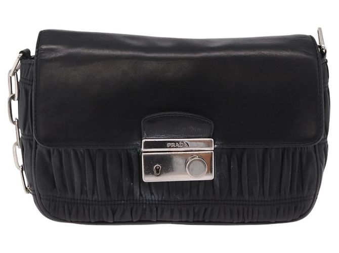 PRADA Chain Shoulder Bag Leather Black Silver Auth mr3021 Silvery - view 13