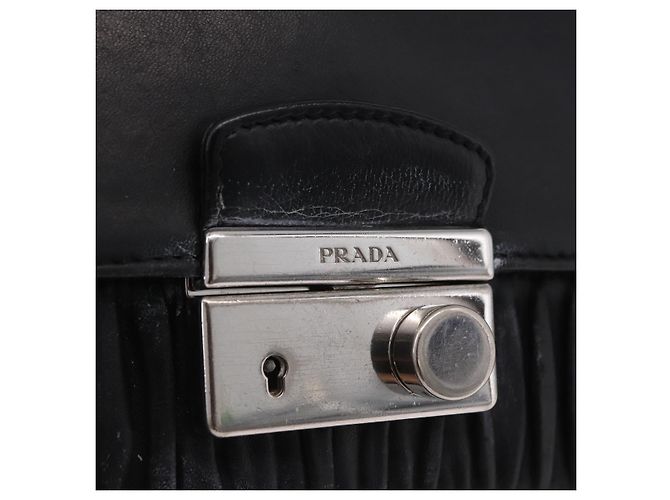 PRADA Chain Shoulder Bag Leather Black Silver Auth mr3021 Silvery - view 22