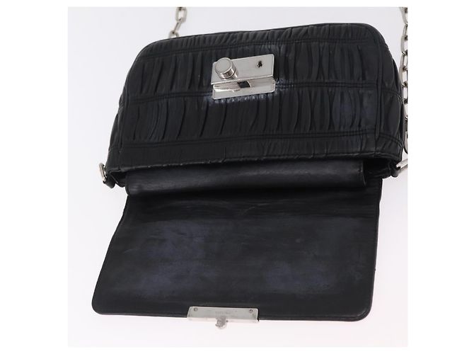 PRADA Chain Shoulder Bag Leather Black Silver Auth mr3021 Silvery - view 23