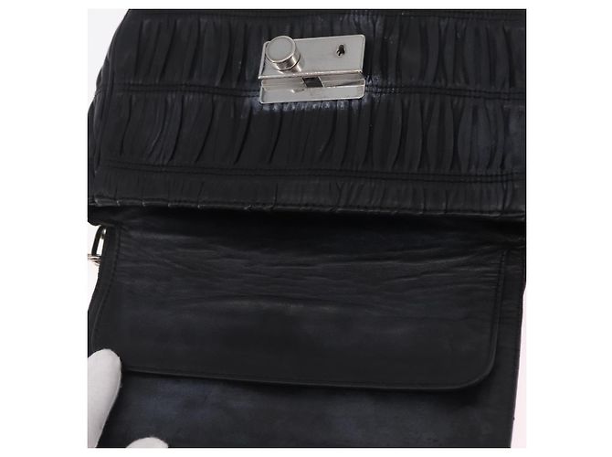 PRADA Chain Shoulder Bag Leather Black Silver Auth mr3021 Silvery - view 26