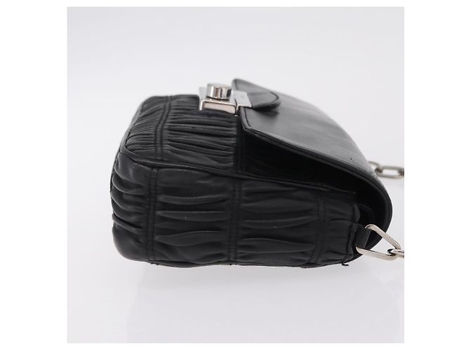 PRADA Chain Shoulder Bag Leather Black Silver Auth mr3021 Silvery - view 3