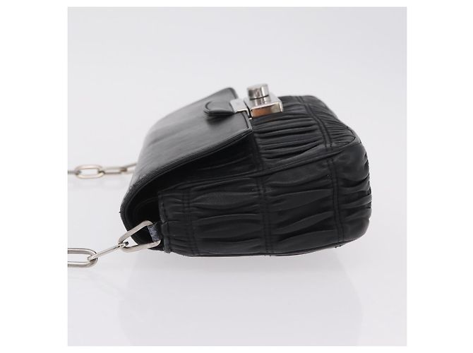 PRADA Chain Shoulder Bag Leather Black Silver Auth mr3021 Silvery - view 4