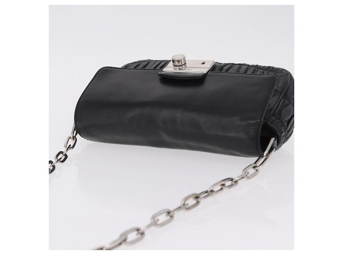 PRADA Chain Shoulder Bag Leather Black Silver Auth mr3021 Silvery - view 7