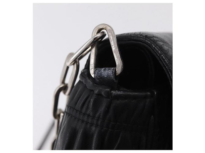 PRADA Chain Shoulder Bag Leather Black Silver Auth mr3021 Silvery - view 9