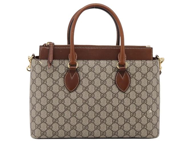 Borsa a Mano GUCCI GG Supreme PVC 2way Beige Tono Oro 409534 Auth gh2344 - vista 2