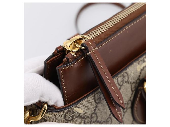 Borsa a Mano GUCCI GG Supreme PVC 2way Beige Tono Oro 409534 Auth gh2344 - vista 20