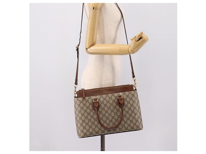 Borsa a Mano GUCCI GG Supreme PVC 2way Beige Tono Oro 409534 Auth gh2344 - vista 28