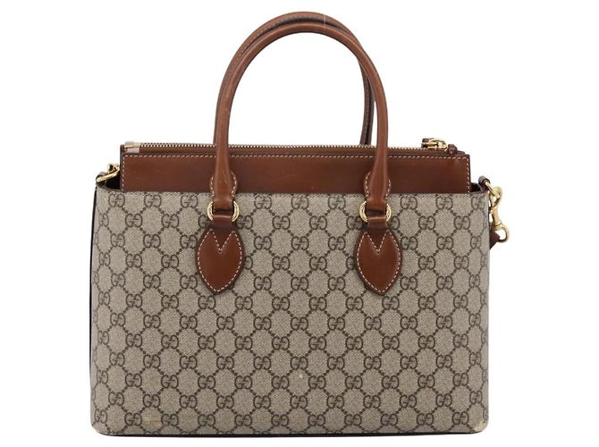 Borsa a Mano GUCCI GG Supreme PVC 2way Beige Tono Oro 409534 Auth gh2344 - vista 3