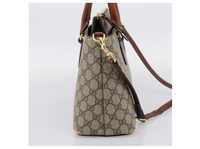 Borsa a Mano GUCCI GG Supreme PVC 2way Beige Tono Oro 409534 Auth gh2344 - vista 4