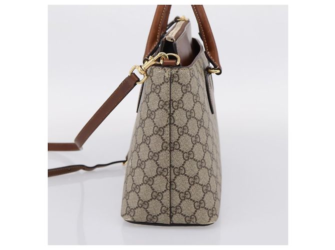 Borsa a Mano GUCCI GG Supreme PVC 2way Beige Tono Oro 409534 Auth gh2344 - vista 5