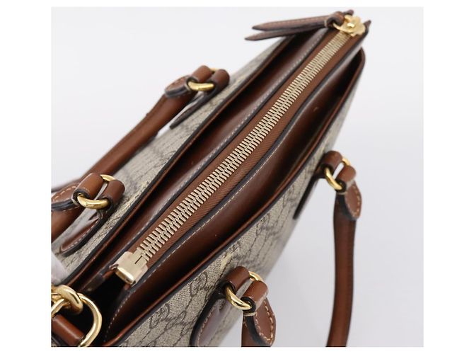 Borsa a Mano GUCCI GG Supreme PVC 2way Beige Tono Oro 409534 Auth gh2344 - vista 6