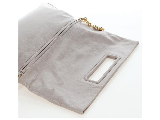 Borsa a tracolla Miu Miu Vitellolux Gray Gold Auth 205975V Marrone D'oro - vista 14