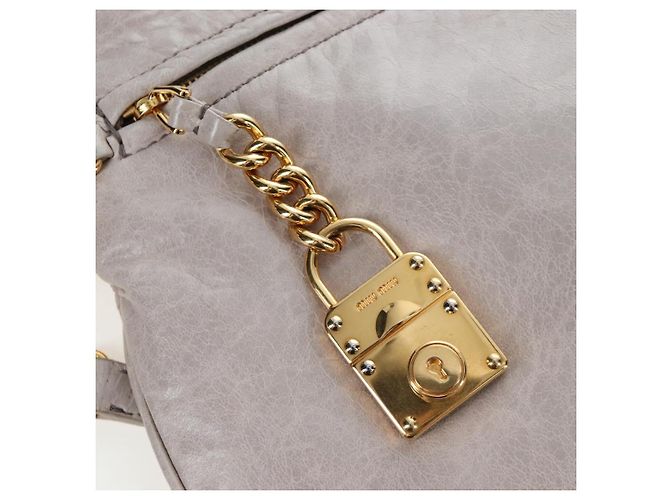 Borsa a tracolla Miu Miu Vitellolux Gray Gold Auth 205975V Marrone D'oro - vista 27