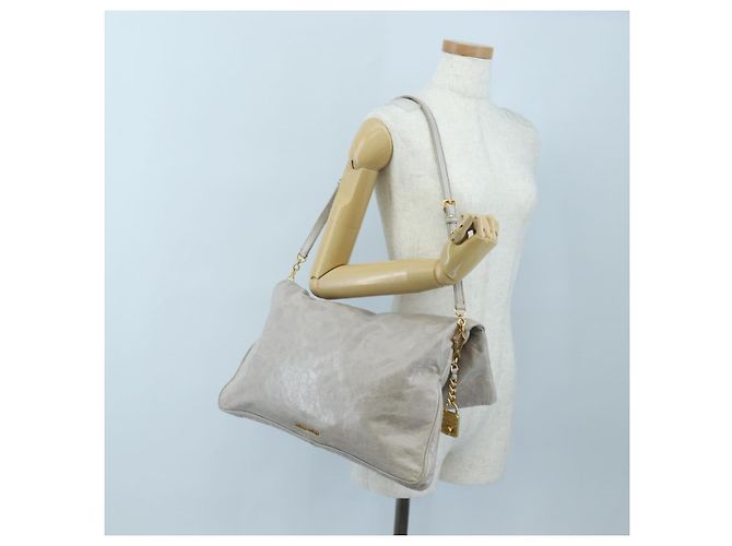 Borsa a tracolla Miu Miu Vitellolux Gray Gold Auth 205975V Marrone D'oro - vista 29