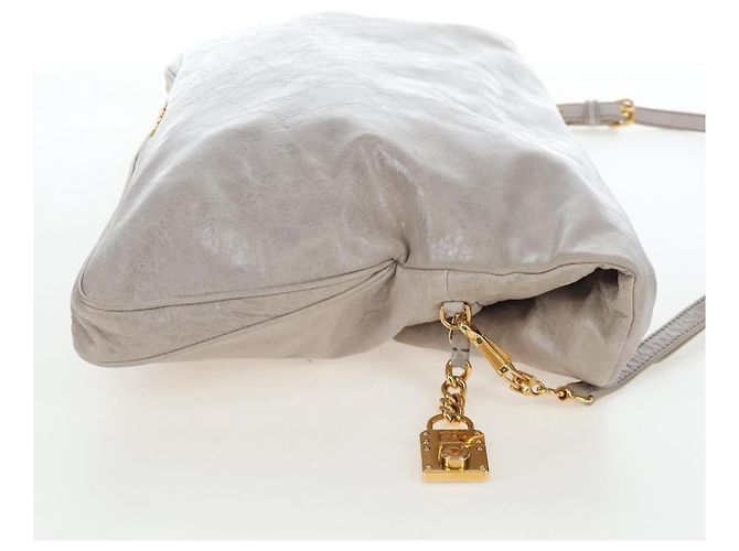 Borsa a tracolla Miu Miu Vitellolux Gray Gold Auth 205975V Marrone D'oro - vista 4