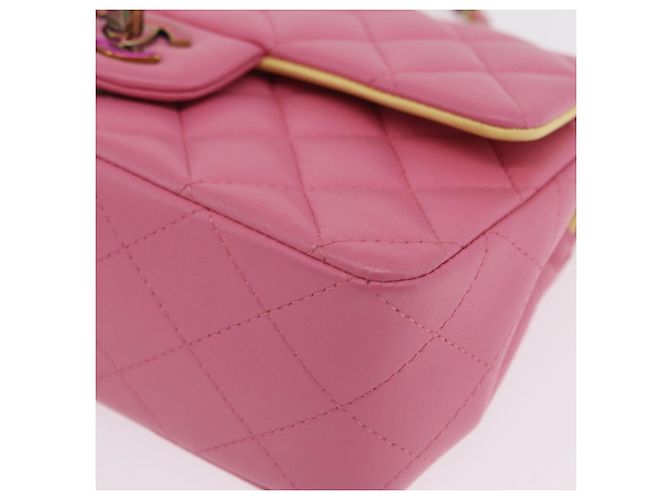 Borsa a tracolla CHANEL Mini Matelasse 20 con catena in pelle d'agnello Pink Gold CC Auth LN219SAM Rosa D'oro - vista 12