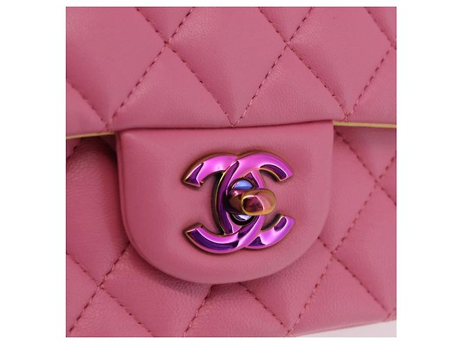 Borsa a tracolla CHANEL Mini Matelasse 20 con catena in pelle d'agnello Pink Gold CC Auth LN219SAM Rosa D'oro - vista 15