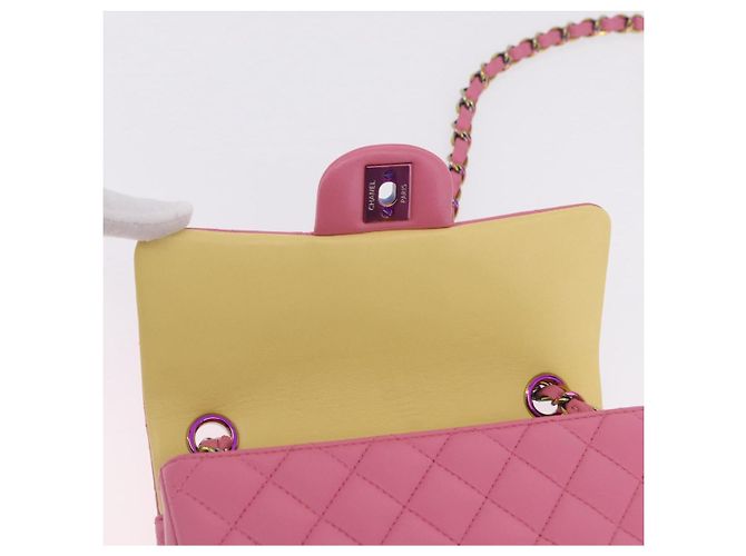 Borsa a tracolla CHANEL Mini Matelasse 20 con catena in pelle d'agnello Pink Gold CC Auth LN219SAM Rosa D'oro - vista 17