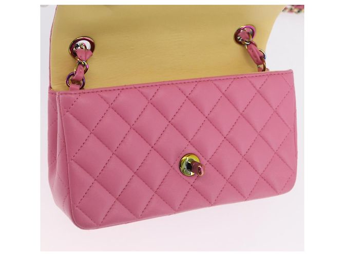 Borsa a tracolla CHANEL Mini Matelasse 20 con catena in pelle d'agnello Pink Gold CC Auth LN219SAM Rosa D'oro - vista 18