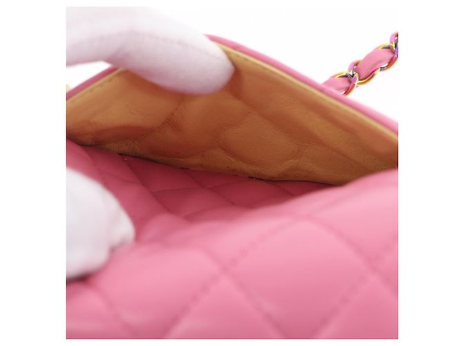 Borsa a tracolla CHANEL Mini Matelasse 20 con catena in pelle d'agnello Pink Gold CC Auth LN219SAM Rosa D'oro - vista 28