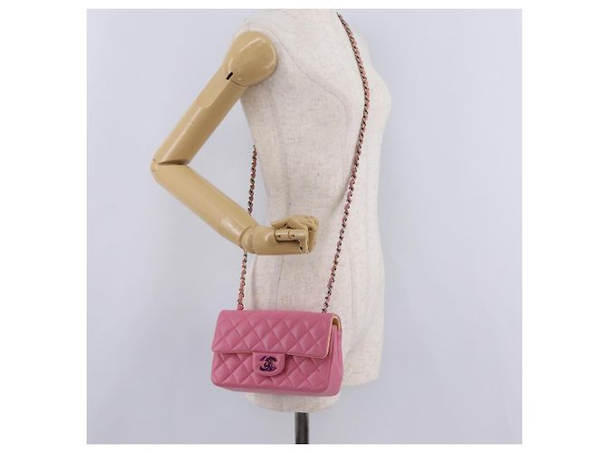 Borsa a tracolla CHANEL Mini Matelasse 20 con catena in pelle d'agnello Pink Gold CC Auth LN219SAM Rosa D'oro - vista 31