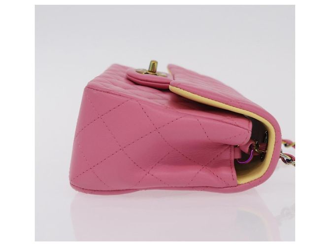 Borsa a tracolla CHANEL Mini Matelasse 20 con catena in pelle d'agnello Pink Gold CC Auth LN219SAM Rosa D'oro - vista 4