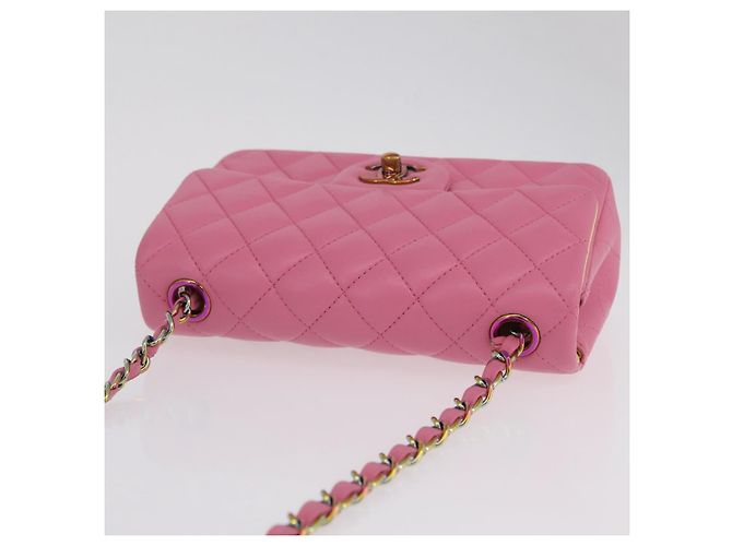 Borsa a tracolla CHANEL Mini Matelasse 20 con catena in pelle d'agnello Pink Gold CC Auth LN219SAM Rosa D'oro - vista 6