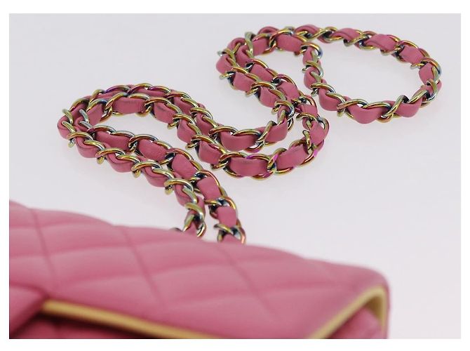 Borsa a tracolla CHANEL Mini Matelasse 20 con catena in pelle d'agnello Pink Gold CC Auth LN219SAM Rosa D'oro - vista 8