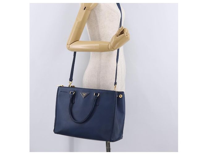 Borsa PRADA Galleria Saffiano 2way Blue Gold Auth 203895A D'oro - vista 31