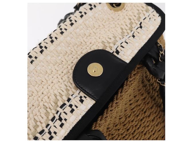 Borsa a tracolla con catena CHANEL in rafia 2way Beige Gold CC Auth 200780SAM D'oro - vista 16