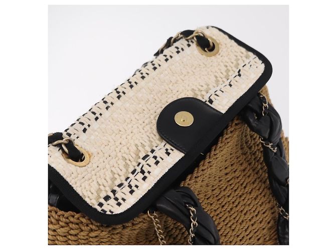 Borsa a tracolla con catena CHANEL in rafia 2way Beige Gold CC Auth 200780SAM D'oro - vista 17