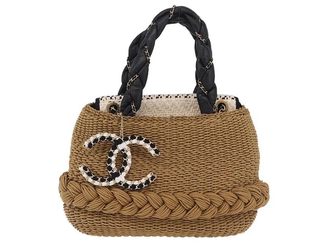 Borsa a tracolla con catena CHANEL in rafia 2way Beige Gold CC Auth 200780SAM D'oro - vista 2